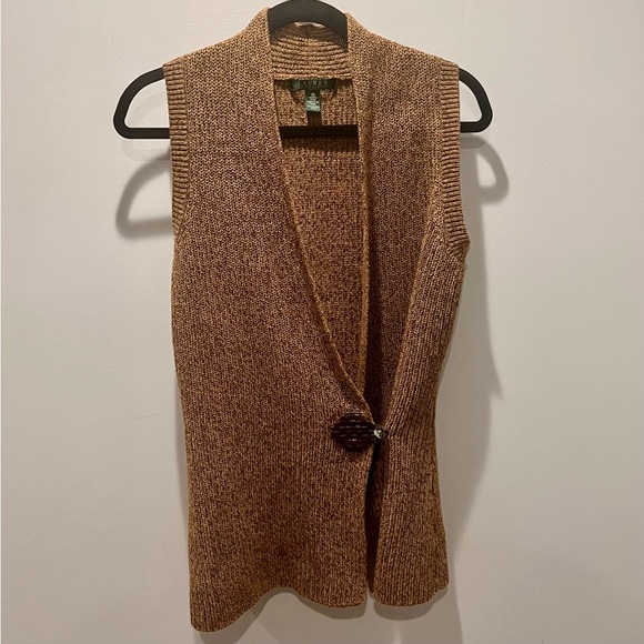 Lauren Ralph Lauren Sweaters - Lauren Ralph Lauren XS Tan Cable Knit Wrap Cardigan Sweater Vest Womens